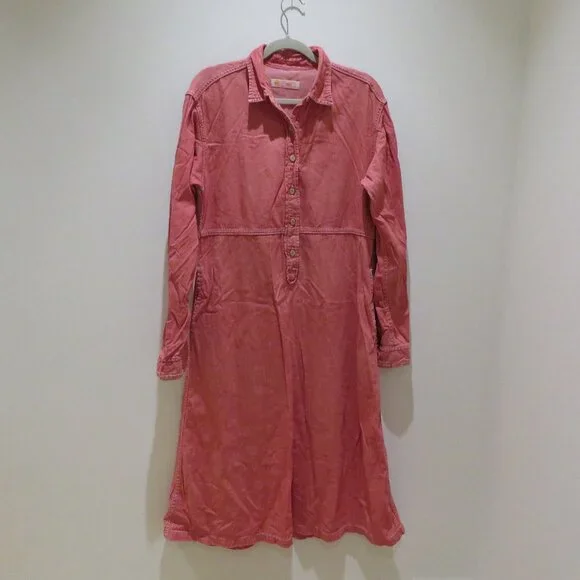 45RPM STUDIO 45R Vintage Washed Red Denim Maxi Dress Minimalist Made in Japan - Picture 2 of 15